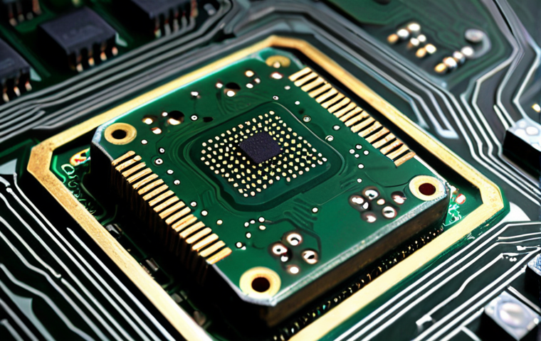 ** A close-up, slightly macro shot of a circuit board component (like a capacitor or IC chip) with visible corrosion and dust accumulation. Emphasize the detail of the damage caused by humidity and environmental factors. Dramatic lighting to highlight the imperfections.

**
