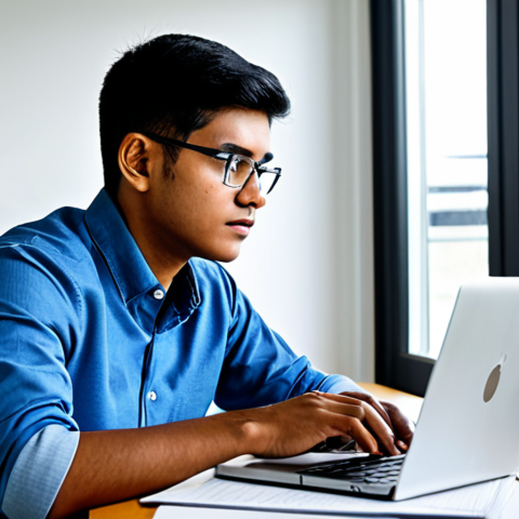 A focused professional electronics engineer, fully clothed in a modest, smart casual outfit, seated at a modern, well-lit study desk. The desk is organized with technical textbooks, a laptop displaying complex circuit diagrams, and a neatly arranged notebook. The background is a clean, contemporary study room with a large window. The subject's expression is one of deep concentration, symbolizing diligent preparation and analytical thinking. Safe for work, appropriate content, professional, perfect anatomy, correct proportions, natural pose, well-formed hands, proper finger count, natural body proportions, professional photography, high quality.