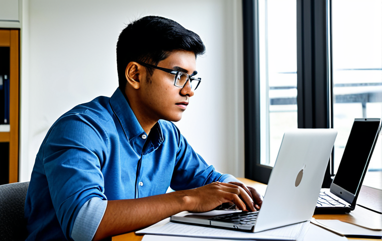 A focused professional electronics engineer, fully clothed in a modest, smart casual outfit, seated at a modern, well-lit study desk. The desk is organized with technical textbooks, a laptop displaying complex circuit diagrams, and a neatly arranged notebook. The background is a clean, contemporary study room with a large window. The subject's expression is one of deep concentration, symbolizing diligent preparation and analytical thinking. Safe for work, appropriate content, professional, perfect anatomy, correct proportions, natural pose, well-formed hands, proper finger count, natural body proportions, professional photography, high quality.