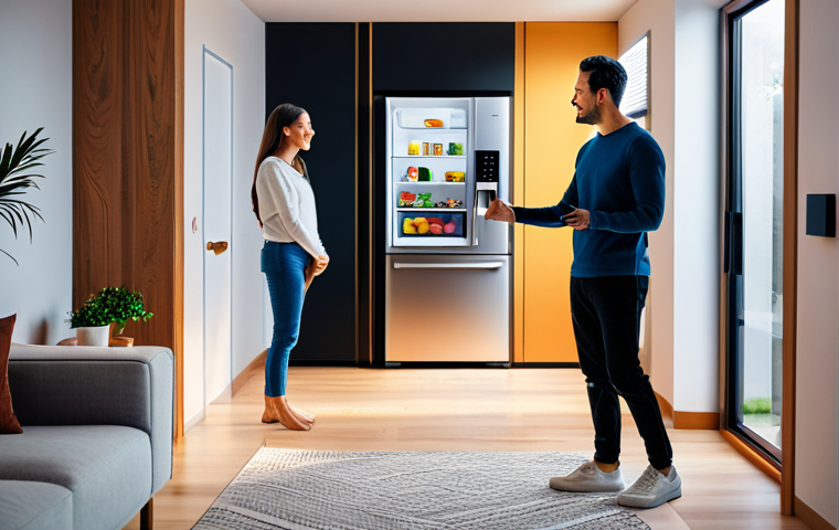 **
"A modern smart home interior, showcasing IoT devices like a smart refrigerator and AI speaker, fully clothed individuals interacting with the technology, warm lighting, family-friendly environment, safe for work, appropriate content, professional photography, perfect anatomy, natural proportions, high resolution."
**