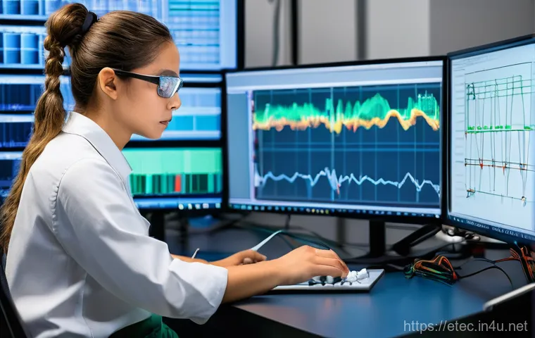 전자기술사 관련 실무 도구 소개 - **Prompt:** In a futuristic smart factory environment, a male electronics engineer in his early 40s,...