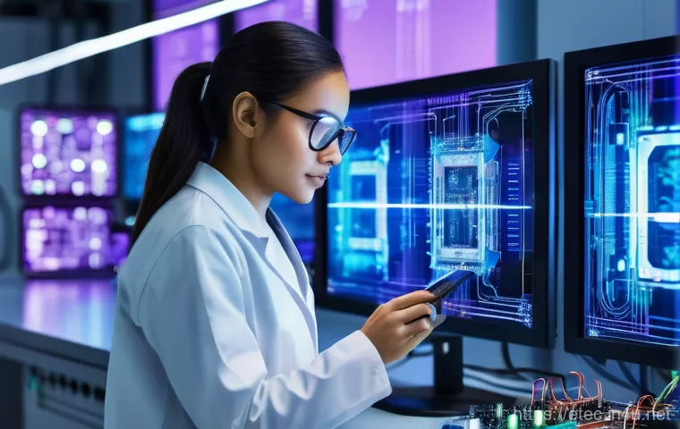 전자기술사와 직무 관련 최신 기술 학습 - A dynamic, high-tech electronic laboratory bustling with activity. Diverse engineers, both male and ...